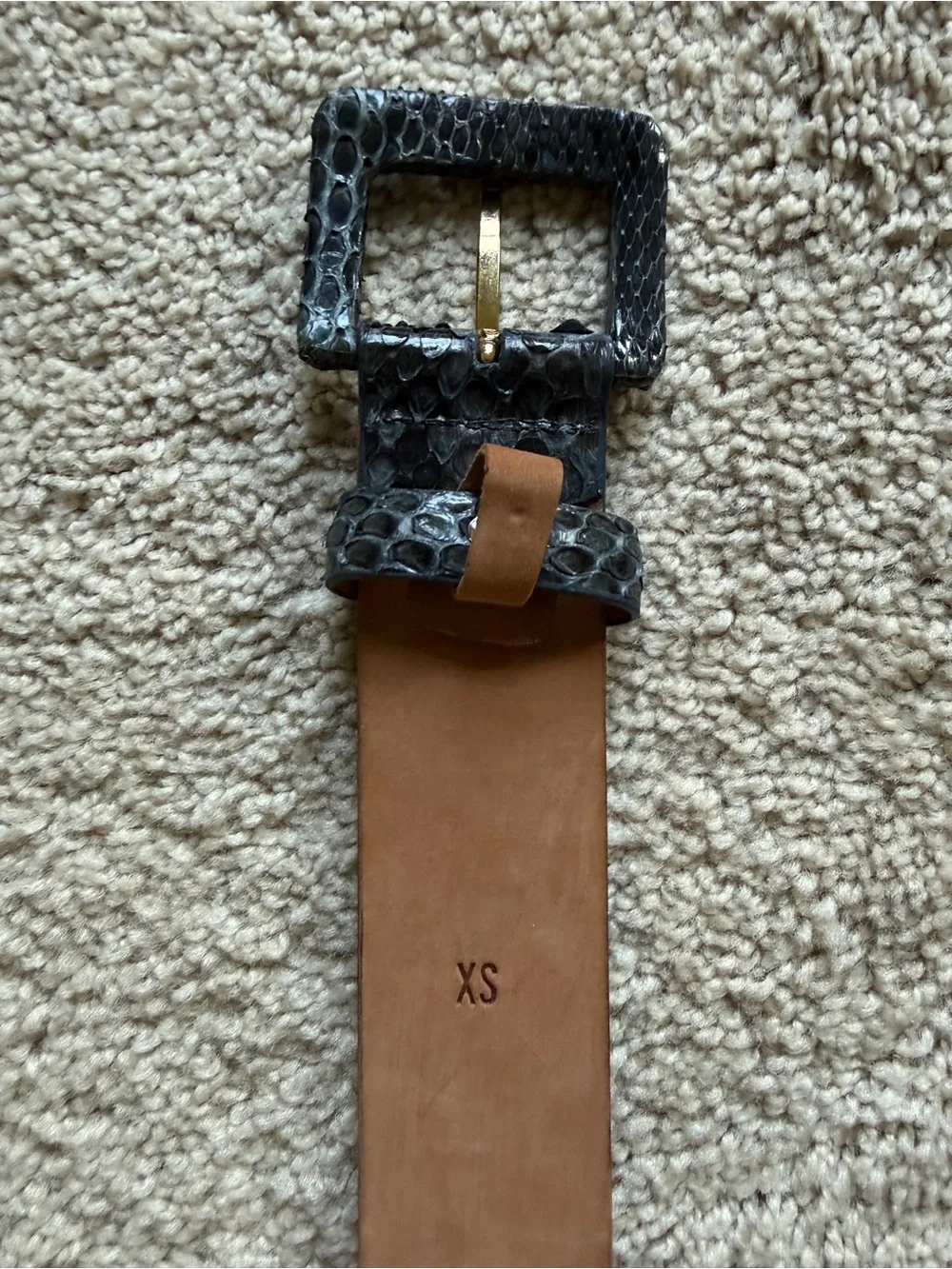 W. Kleinberg Black Textured Snakeskin-Style Belt with Gold Buckle Genuine Python